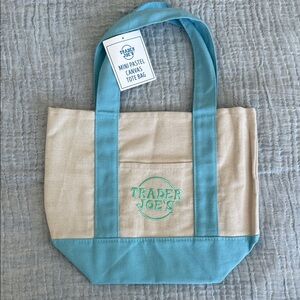 Mini Pastel Canvas Tote Bag - Cream with Blue Trim